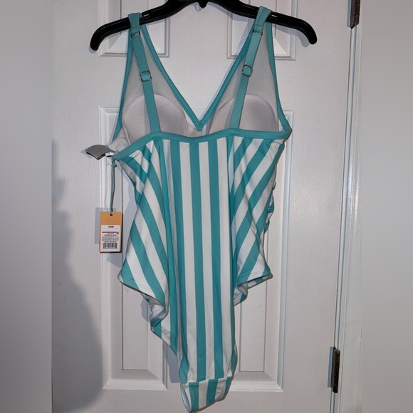 Kona Sol Women’s Turquoise & White Striped One Piece Swimsuit Size 16W, NWT - Picture 6 of 11